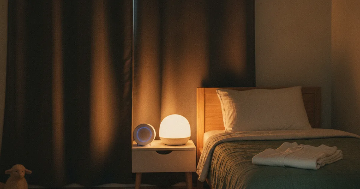 A dim, quiet bedroom at night with soft blankets and a weighted throw laid out for a sensory-sensitive child's calm bedtime routine